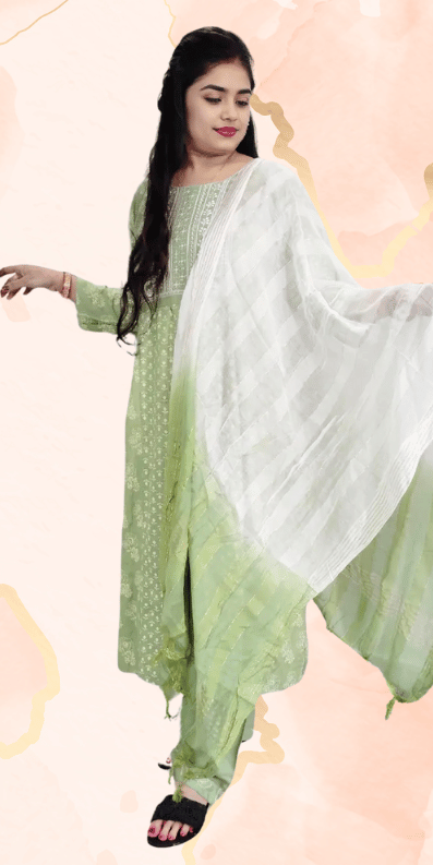 a woman in a green dress