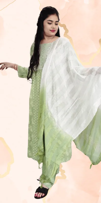 a woman in a green dress